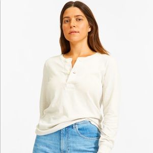 Everlane The ReCotton Henley - Size XXS - Off-White Long Sleeve, Cotton